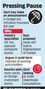 Insurance Bill may not be Introduced in Budget Session - The Economic Times