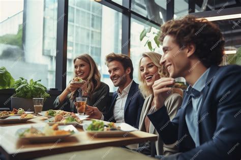 Premium AI Image | Coworkers Enjoying a Team Lunch or Break Generative Ai