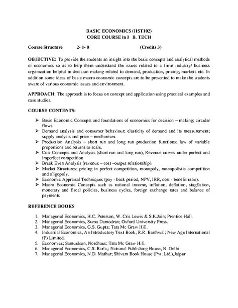 HST-102 - rgfr r - BASIC ECONOMICS (HST102) CORE COURSE in I B. TECH ...
