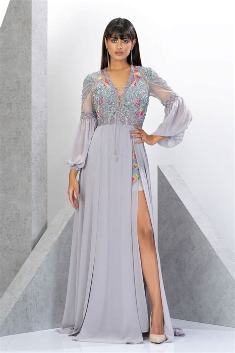 Mady V-Neck Midnight chiffon Evening Gown