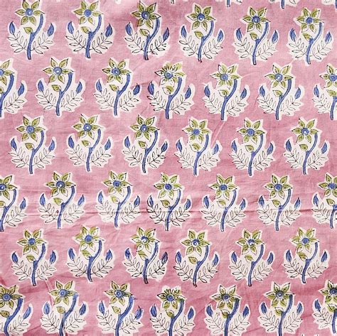 Pure Cotton Jaipuri Peach With Flower Motif Hand Block Print Fabric ...