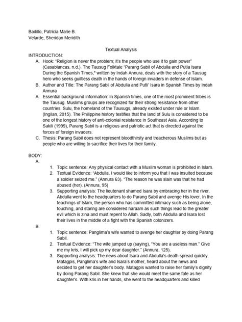 Image result for Textual Analysis Outline Example