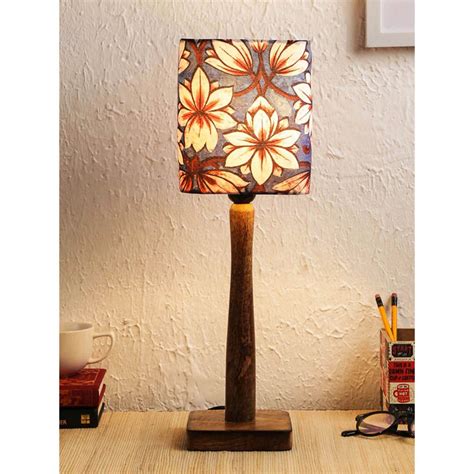 Buy Green Girgit Blue Flowers Wooden Lamp Online