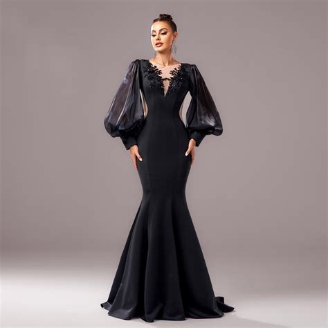 Long Sleeve Round Neck Banquet Applique Sheath Fishtail Dress – FashionUSD