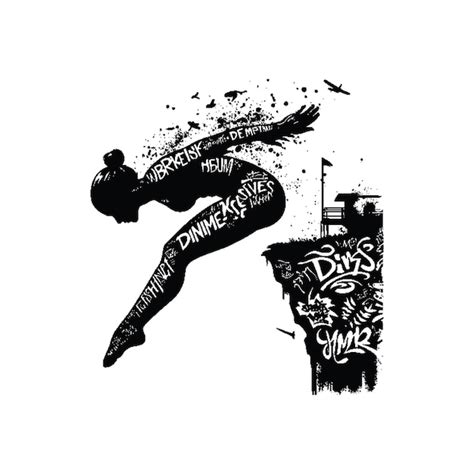 Cliff diving sport female player with graffiti tags street art pattern ...