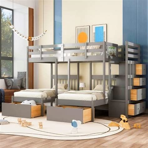 Bellemave Full Over Twin & Twin Bunk Bed, Stairway India | Ubuy