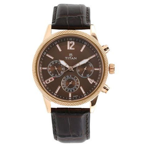 Titan Men's Metropolitan Luxe: Multifunction Brown Dial with Leather S ...