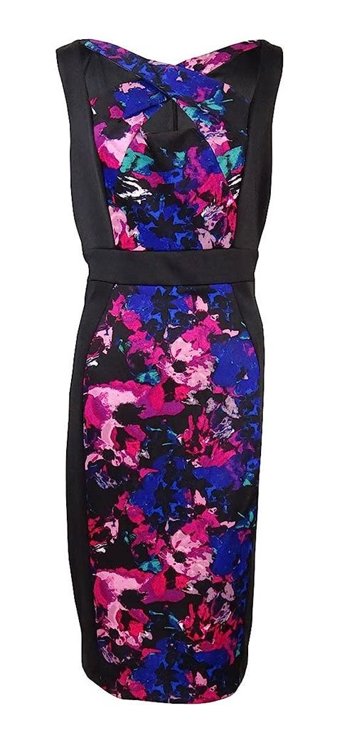 Buy Sangria Women's Criss Cross Neck Floral Print Scuba Sheath Magenta ...