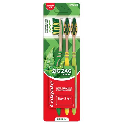 Colgate Zig Zag Neem Deep Cleaning (Medium) Toothbrush 3 pcs – NagaBazaar™