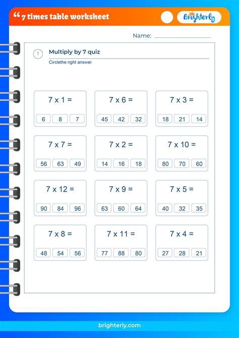 Multiplication Worksheet 7 Times Table