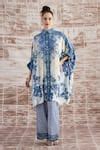 Buy Blue Silk Embroidery Collared Kamara Floral Print Shirt Tunic With ...