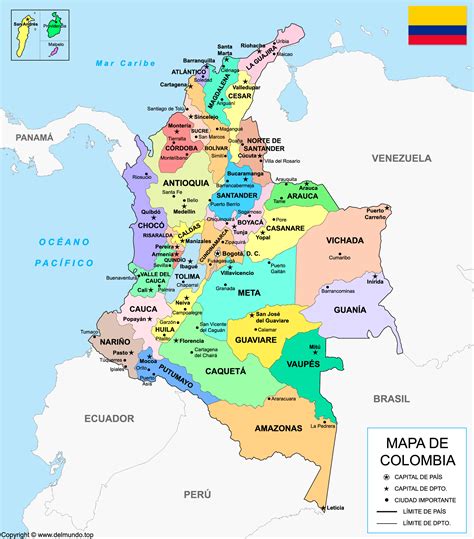 Mapa de Colombia: Político y Físico (Departamentos y Regiones)