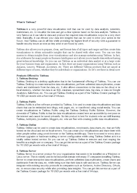 BA Module 3 - Tableau Overview and Key Features Handout - Studocu