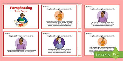 Paraphrasing Task Cards - Literacy Resource - Twinkl