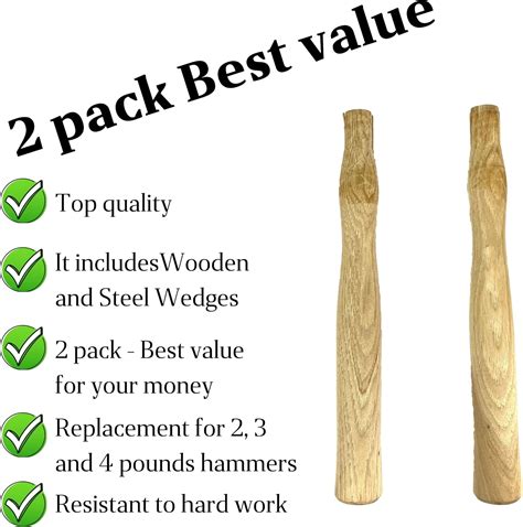 Buy 2 Pack Wood Sledge Hammer Handle Replacement for 2, 3 and 4 lb ...