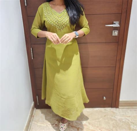 Aarral Georgette A-Line Kurti with Heavy Neck Work & Crepe Lining ...