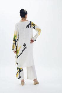 Buy - Ivory and yellow gulistan kurta and pants co-ord set | Elan Store