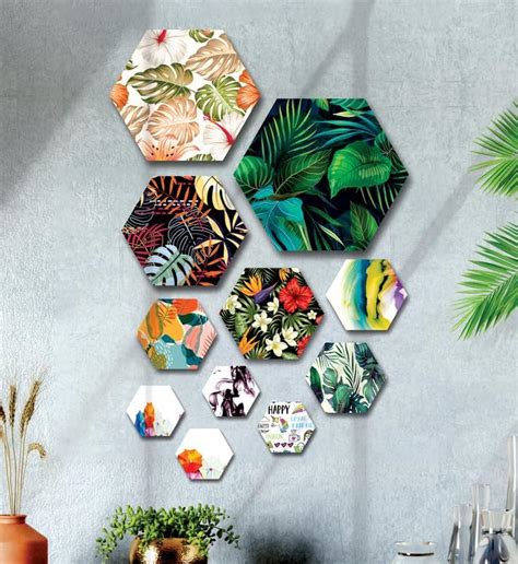 SAF paintings set of 11 Flower hexagon wall Painting for Home Decor ...