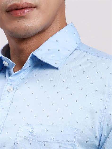 Parx Men Blue Slim Fit Printed Cotton Full Sleeve Cut Away Shirt ...
