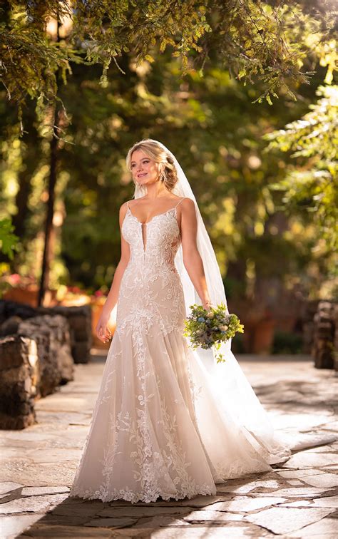 Sexy Backless Mermaid Gown with Plunging Neckline - Essense of Australia Wedding Dresses