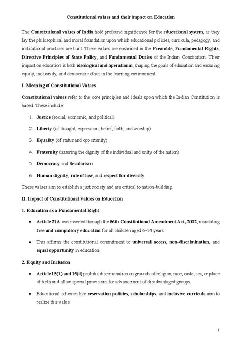 Constitutional Values & Their Impact on Education: A Study - Studocu