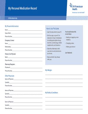 Fillable Online My Personal Medication Record - CHI Franciscan Health ...