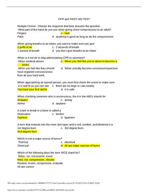 Cpr And First Aid Test Questions And Answers 2020 at Leona Freedman blog