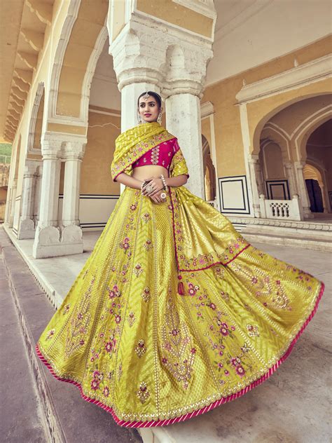 Lemon Color Heavy Gota Pati Patch Hand Work Pure Viscose Semi-Stitched ...
