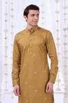 Buy Green Silk, Cotton Embroidery Mughal Darbar Print Kurta Set For Men ...