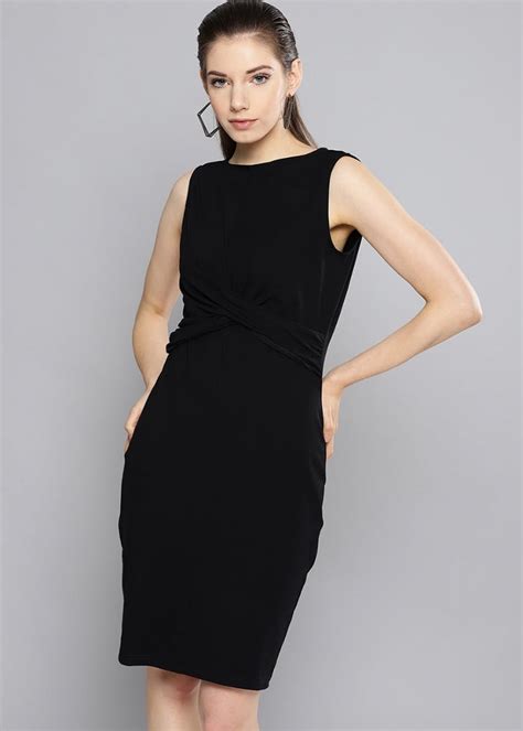 Get Overlap Waist Detail Solid Sleeveless Dress at ₹ 974 | LBB Shop