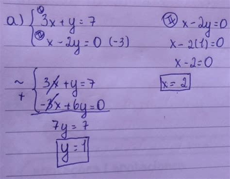 a) 3x+y=7 x-2y=0 , b) x+5y= -7 2x-y=8 - brainly.com.br