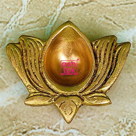 Buy Antic Brass Lotus Design Diya | Brass Small Diya for Puja – Ashtok