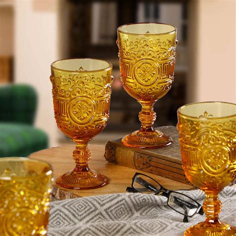 Set Of Four Amber Embossed Wine Glasses By Dibor | notonthehighstreet.com