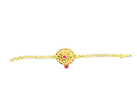 Gold Plated With Red ,Green ,Pink Stone Arm Braclet – Jillcart