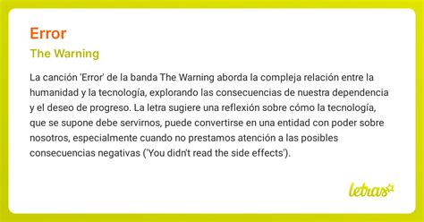 Significado de la canción ERROR (The Warning) - LETRAS.COM