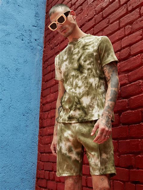 ₹999 | Campus Sutra Men's Olive Green & White Tie-Dye Waffle Co-Ord Set ...