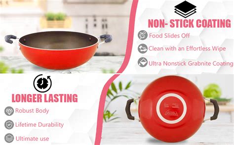 Buy NAVRANG Non Stick Aluminium Kadai Economy Small,200mm,Red Online at ...