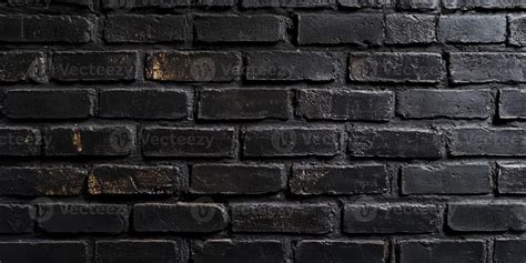 This image features a closeup view of a textured black brick wall ...