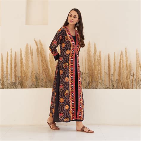 Buy Black Side Slit Dress with Long Shrug | Rustorange