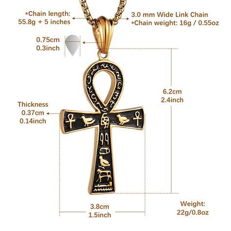 HZMAN Stainless Steel Large Ankh Cross Pendant Ancient Egyptian ...