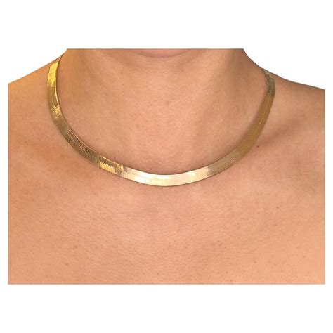 Vintage 14k Yellow Gold Herringbone Necklace For Sale at 1stDibs