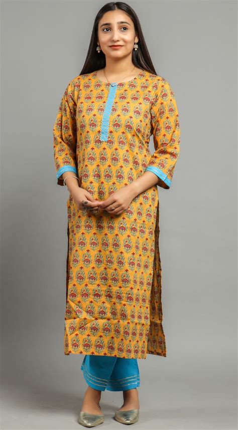 Buy Women Yellow Kurti Pant Set – jaipurvastrakala