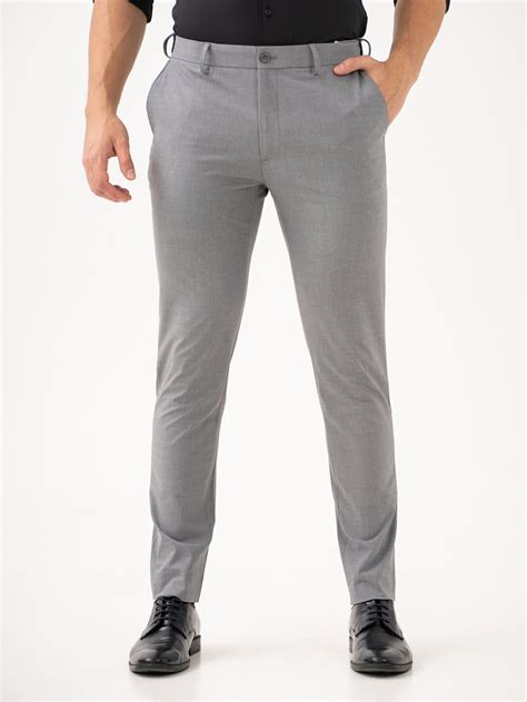 Buy Men's Light Grey Slim Fit Stretchable Formal Trousers Online