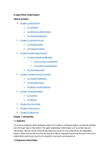 AI Agent Minor Project Report: Design, Implementation & Analysis - Studocu