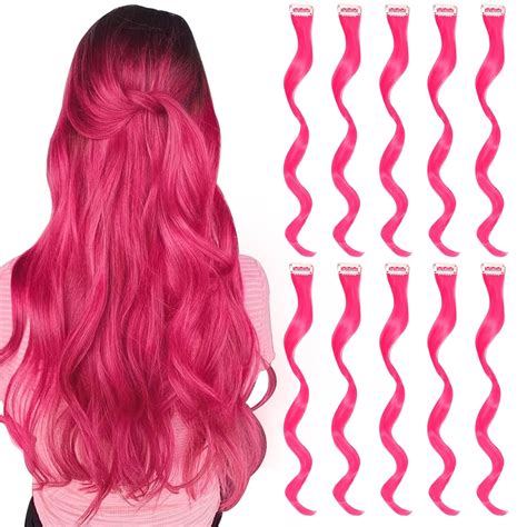 Amazon.com : BUMMSEVEN Pink Hair Extensions Clip in, Curly Wavy Colored ...
