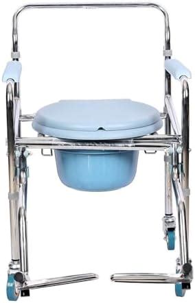 KME® Commode Chair with Footrest & Wheels, Chromed Steel Frame, Height ...