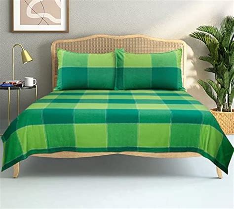 AIRWILL Cotton Self Designed Checks 200 GSM Single Bedsheet with 1 ...