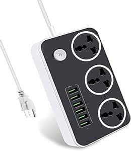 VOFFY Power Strip with USB Ports Long Cord Universal Socket 3 Outlets ...