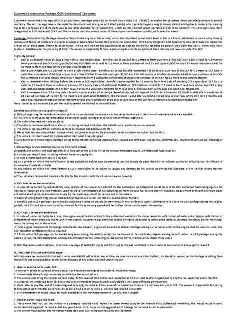CCP Coverage & Conditions: Maruti Suzuki Customer Convenience Package ...