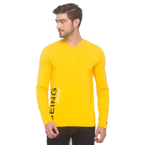 Being Human Regular Fit Men V-Neck T-Shirts-Yellow